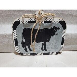 NEW NWT Wall Art Galvanized Cow 8"X7"  Farmhouse decor